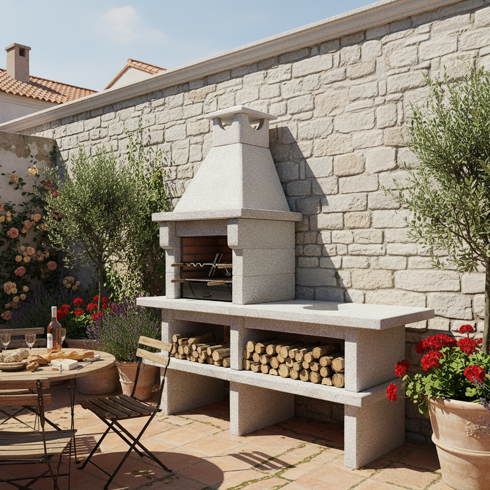 Pietra 054 – Cuisine extérieure en granit 60 cm avec grand plan latéral