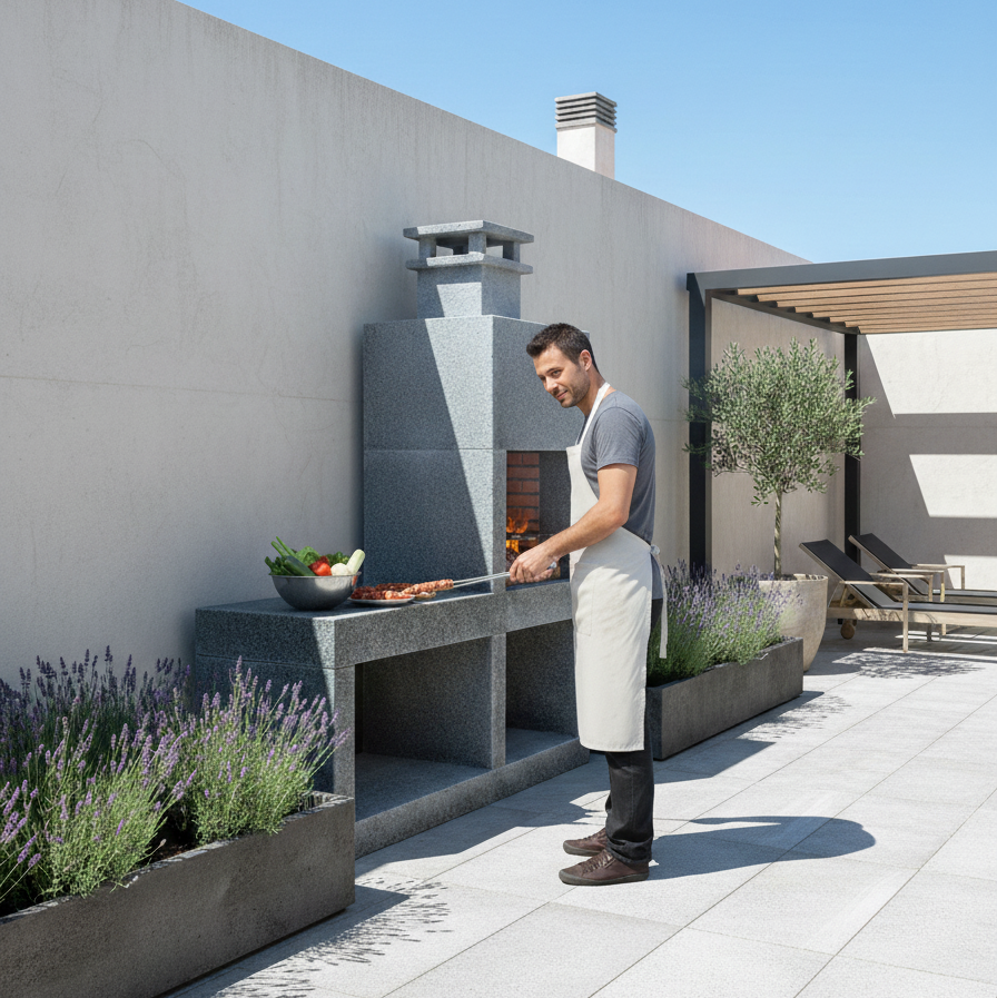 Pietra 049 – Cuisine extérieure en granit moderne avec grilloir 60 cm (187 cm)