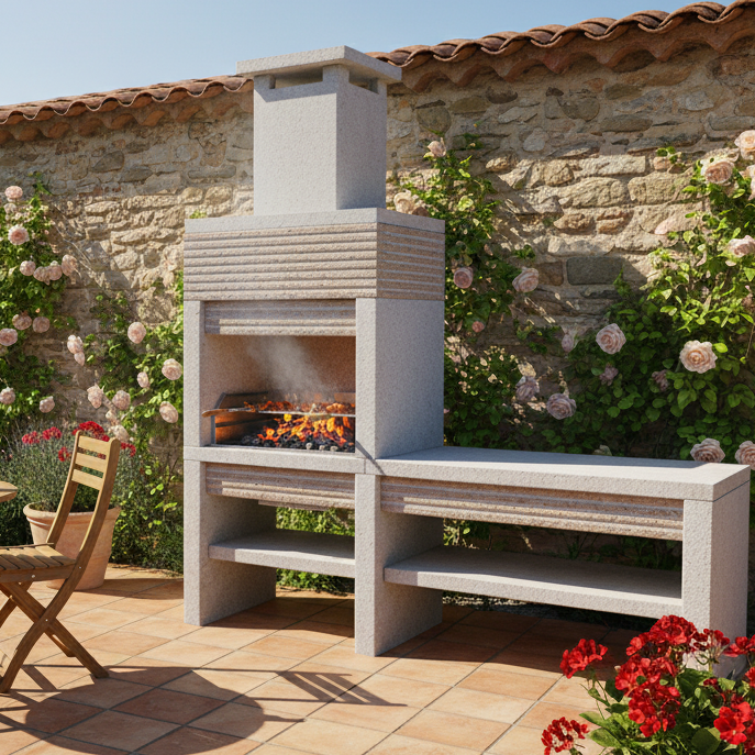 Granito 24 – Cuisine extérieure en granit avec évier et grilloir 70 cm