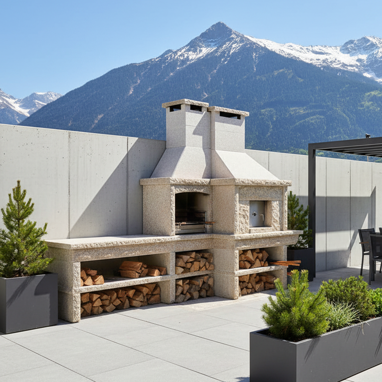 Granito 17 – Cuisine extérieure en granit brut avec four & évier (grilloir 70 cm)