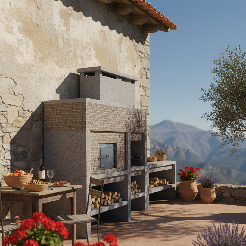 Granito 25 – Cuisine extérieure en granit XXL avec four & évier (grilloir 70 cm)