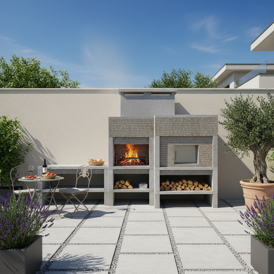 Granito 25 – Cuisine extérieure en granit XXL avec four & évier (grilloir 70 cm)