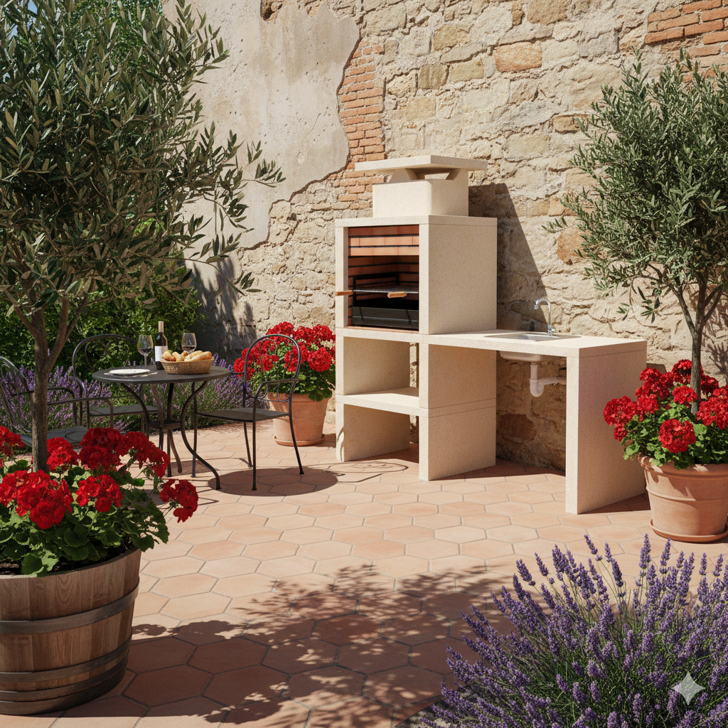 Nexa 609 – Barbecue moderne avec évier (côté à choisir) & grill 60×40 (inox option)