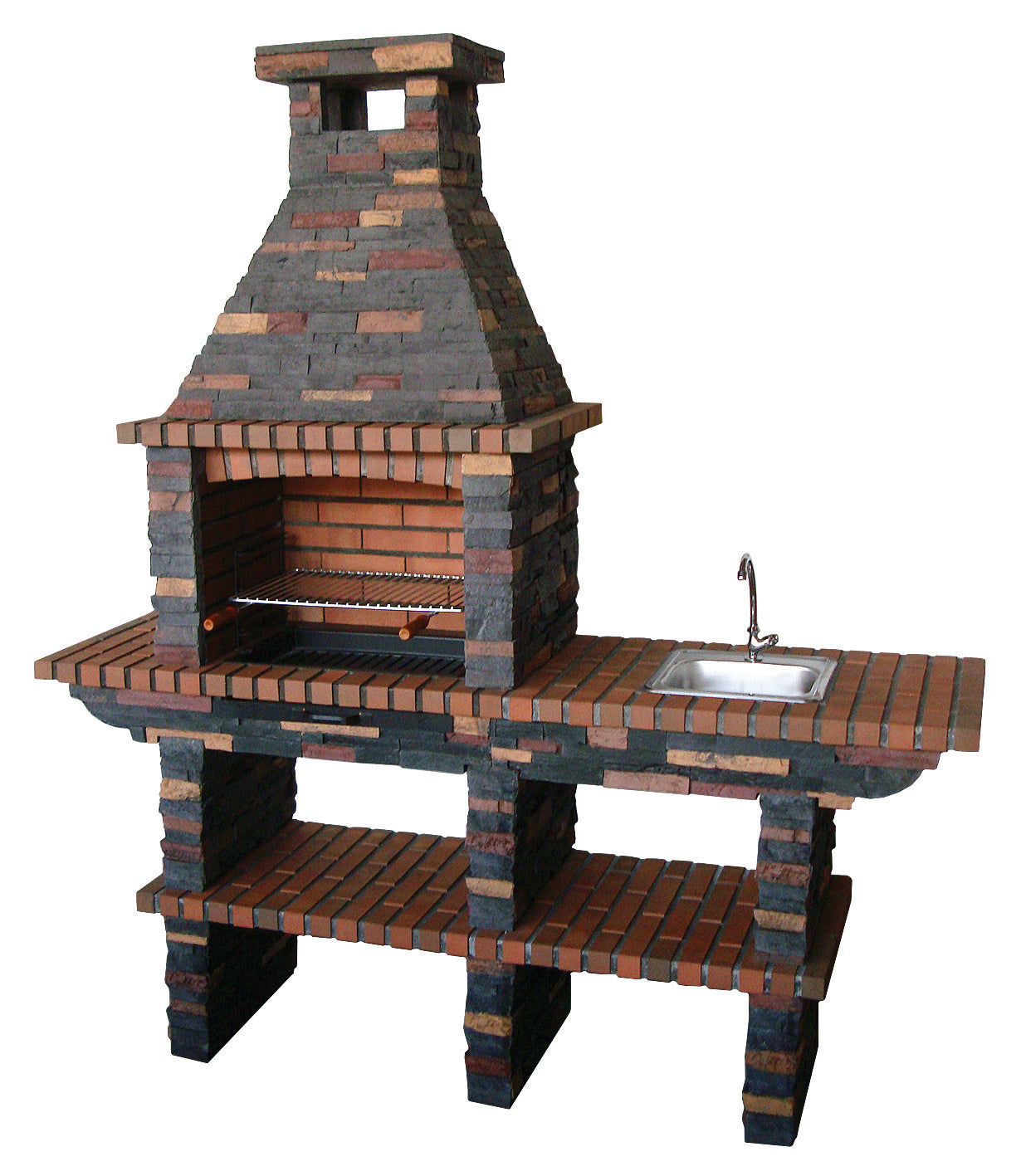 Rustika 207 – Barbecue en pierre reconstituée avec plan de travail (évier + robinet en option) – Grill 60×38 cm