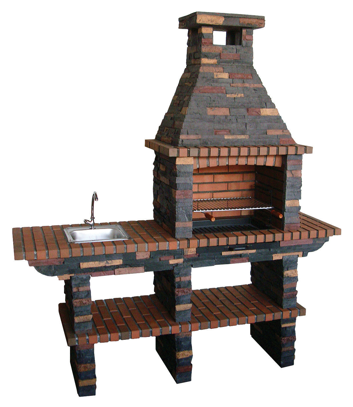 Rustika 207 – Barbacoa de piedra reconstruida con encimera (fregadero + grifo opcional) – Parrilla 60×38 cm