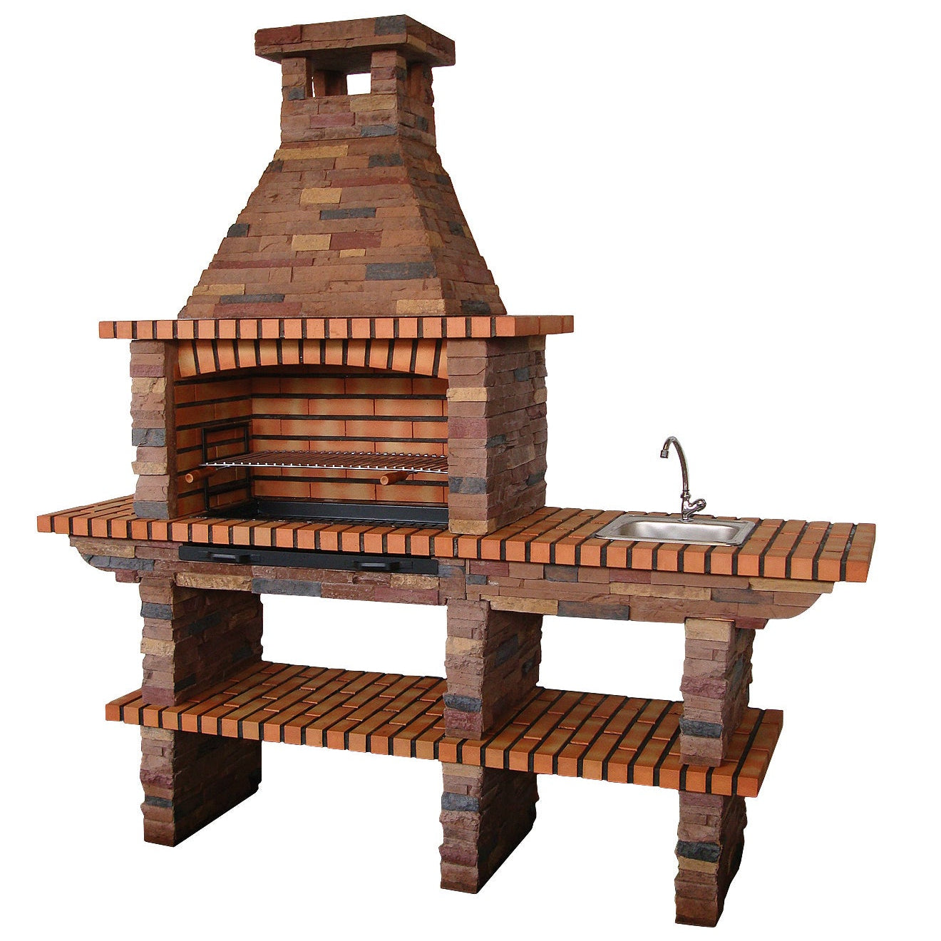 Rustika 208 – Barbacoa de piedra reconstruida con encimera y parrilla 80×38 (fregadero + grifo opcionales)