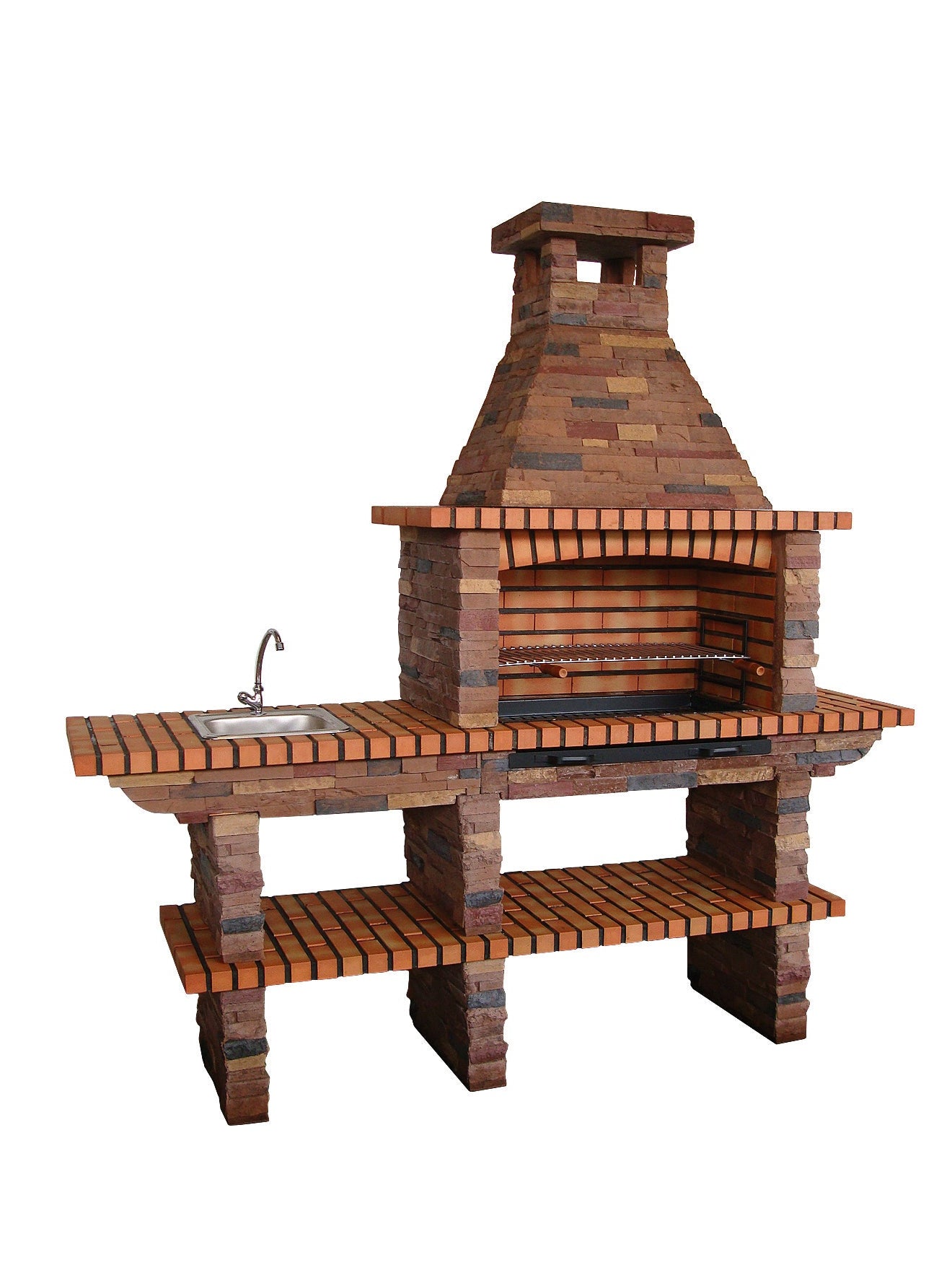 Rustika 208 – Barbacoa de piedra reconstruida con encimera y parrilla 80×38 (fregadero + grifo opcionales)