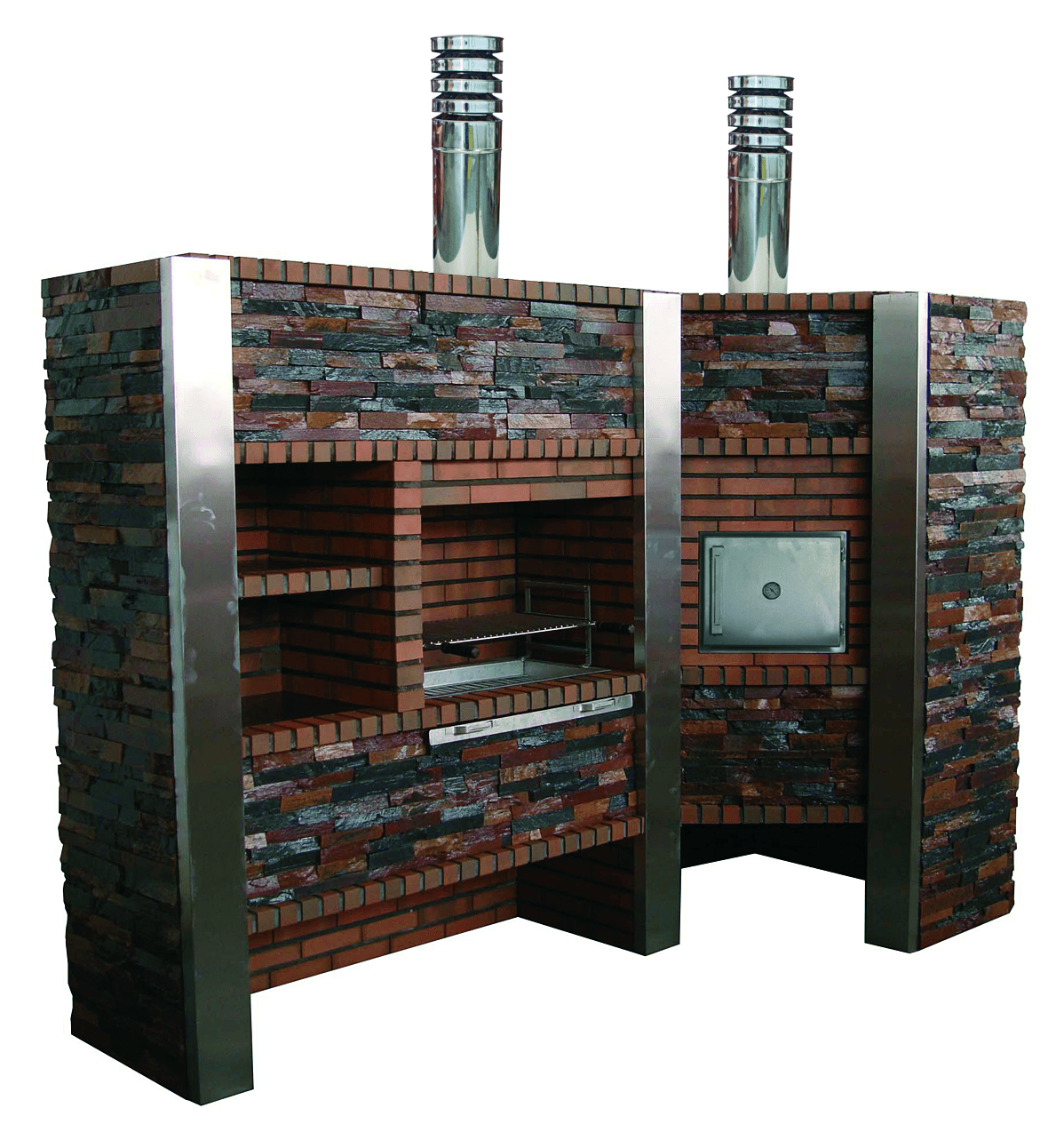 Inoxa 408 (Série 400) – Cuisine extérieure d’angle avec Four Ø75, grill inox 80×38 & plan en grès