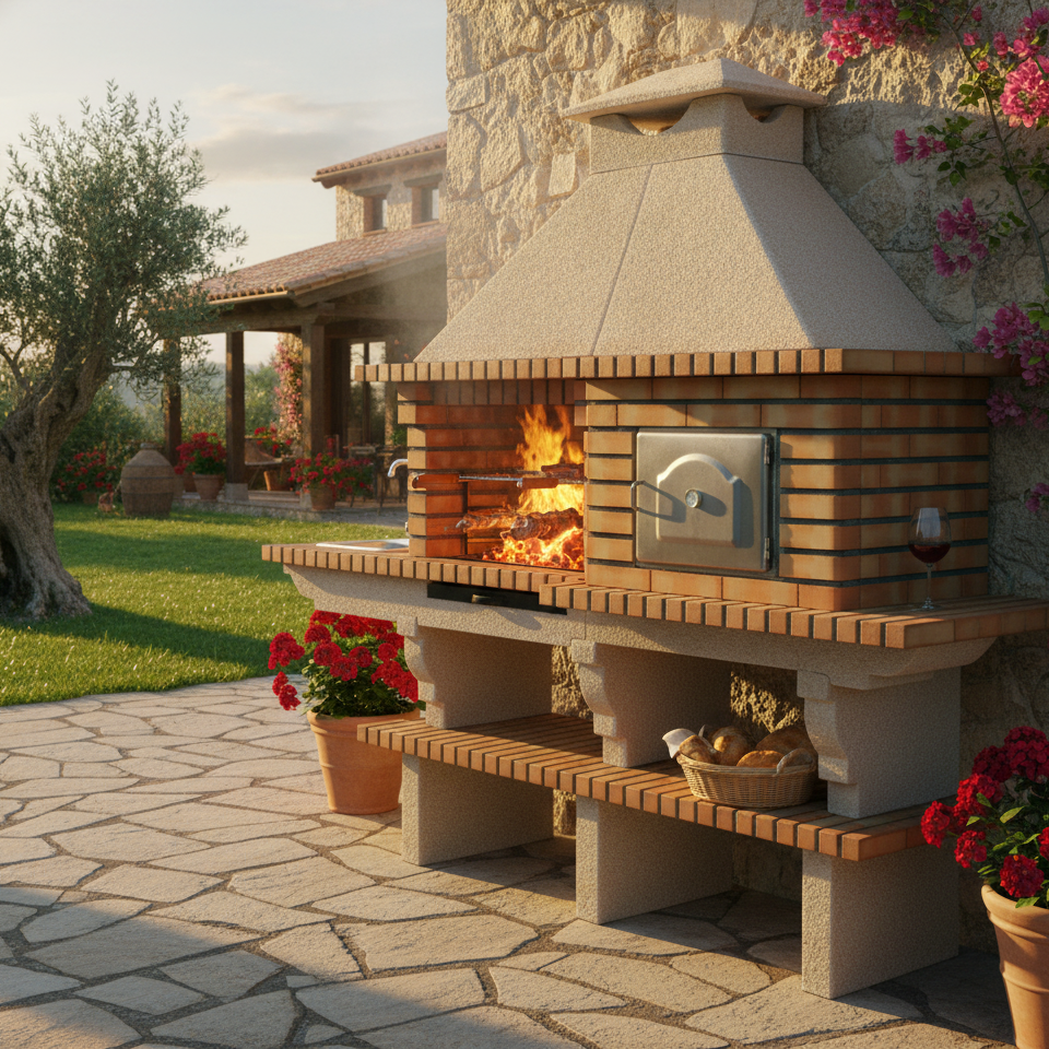 TerraCotto 142 – Barbecue en Brique avec Four à Bois & Évier