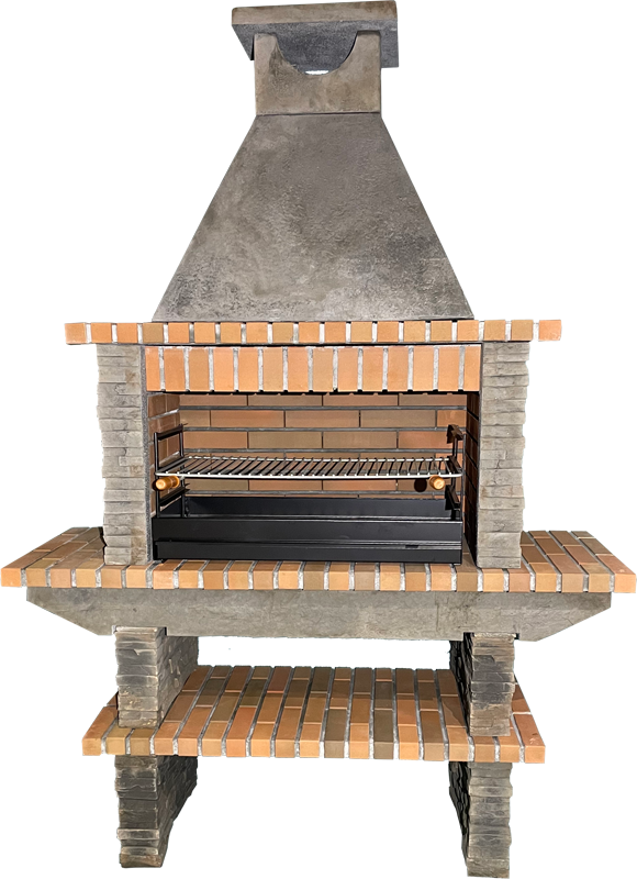 Barbecue pierre reconstituée Basalto 280 – Grilloir 80 cm, tablettes latérales