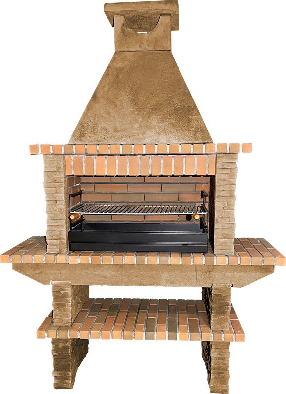 Barbecue pierre reconstituée Basalto 280 – Grilloir 80 cm, tablettes latérales