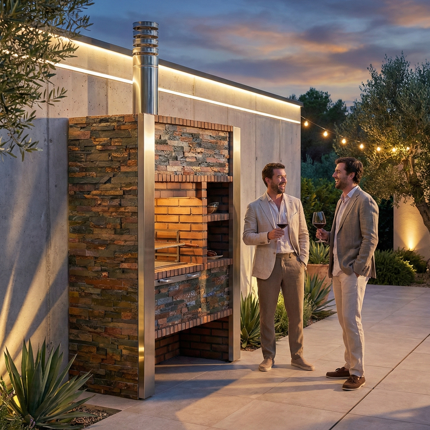 Deux amis a coter du barbecue inoxa 403