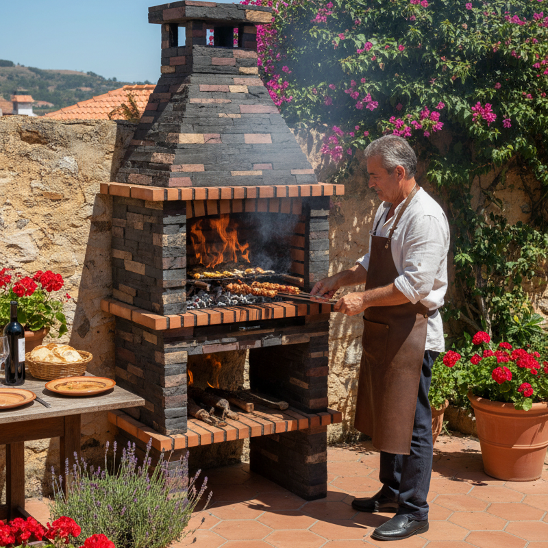 Rustika 201 – Barbecue en pierre reconstituée (96×87×238 cm) avec grill 60×38, 3 niveaux (inox en option)