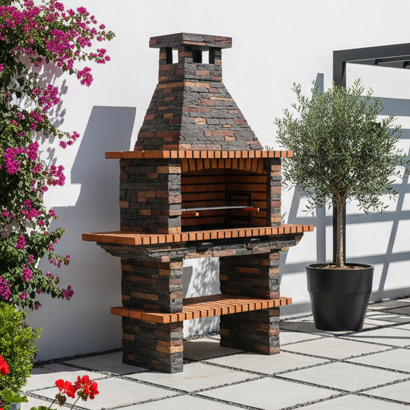 Rustika 204 – Barbecue en pierre reconstituée & briques avec grill 80×38 cm (inox en option)