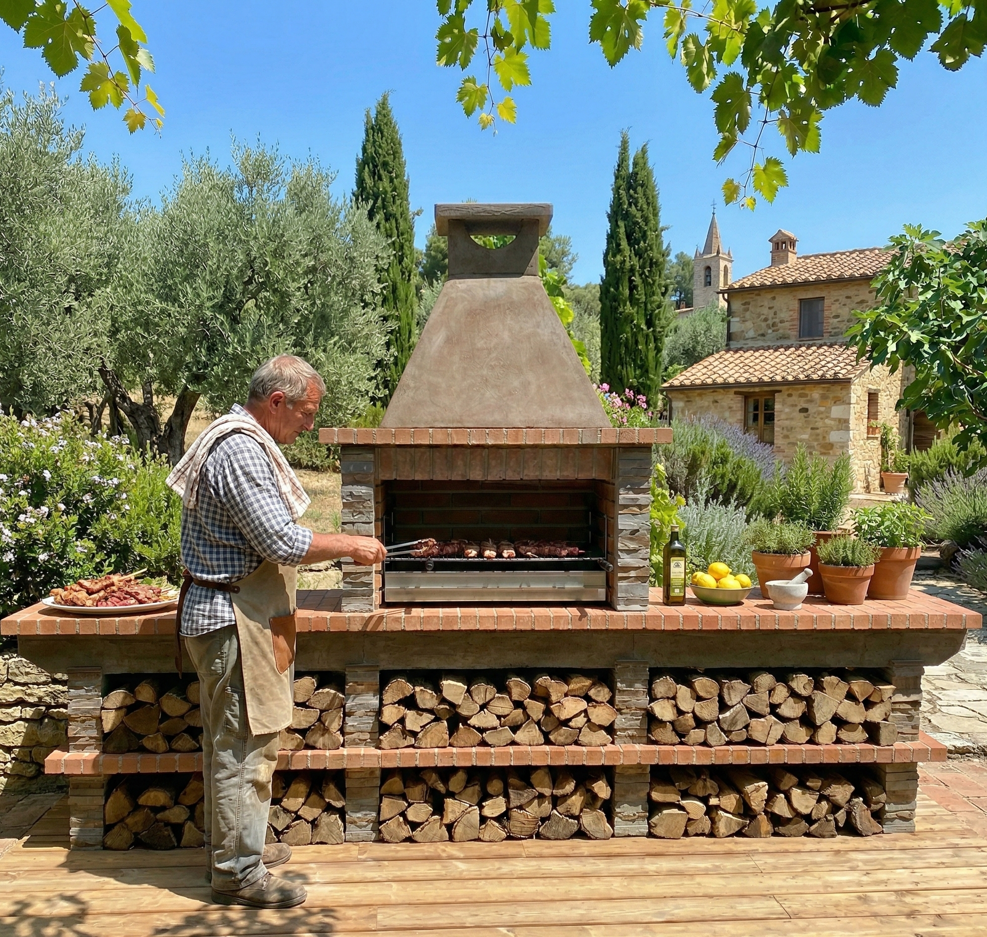 Basalto 480 – Barbecue pierre reconstituée imitation schiste avec grande table + plan de travail – Grilloir 80 cm (Gris ou Marron) – Évier inox en option