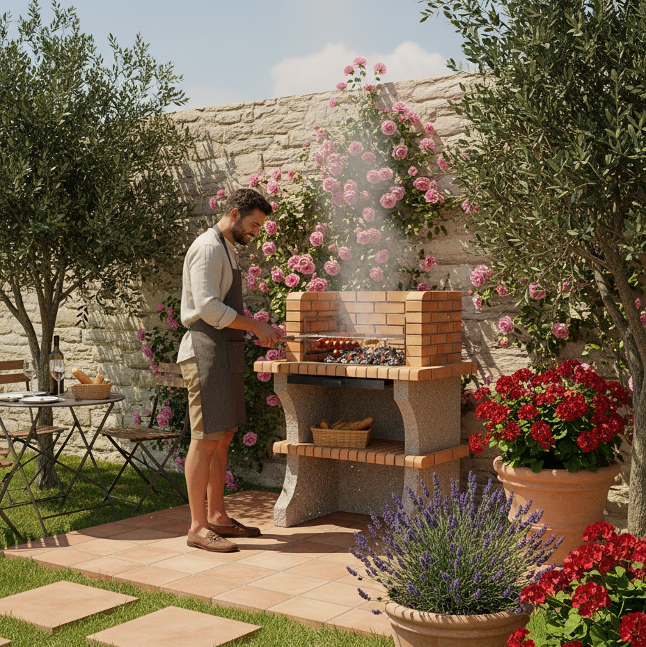 Brava 129 – Barbecue en brique sans hotte (charbon & bois) – Compact 80×60 cm