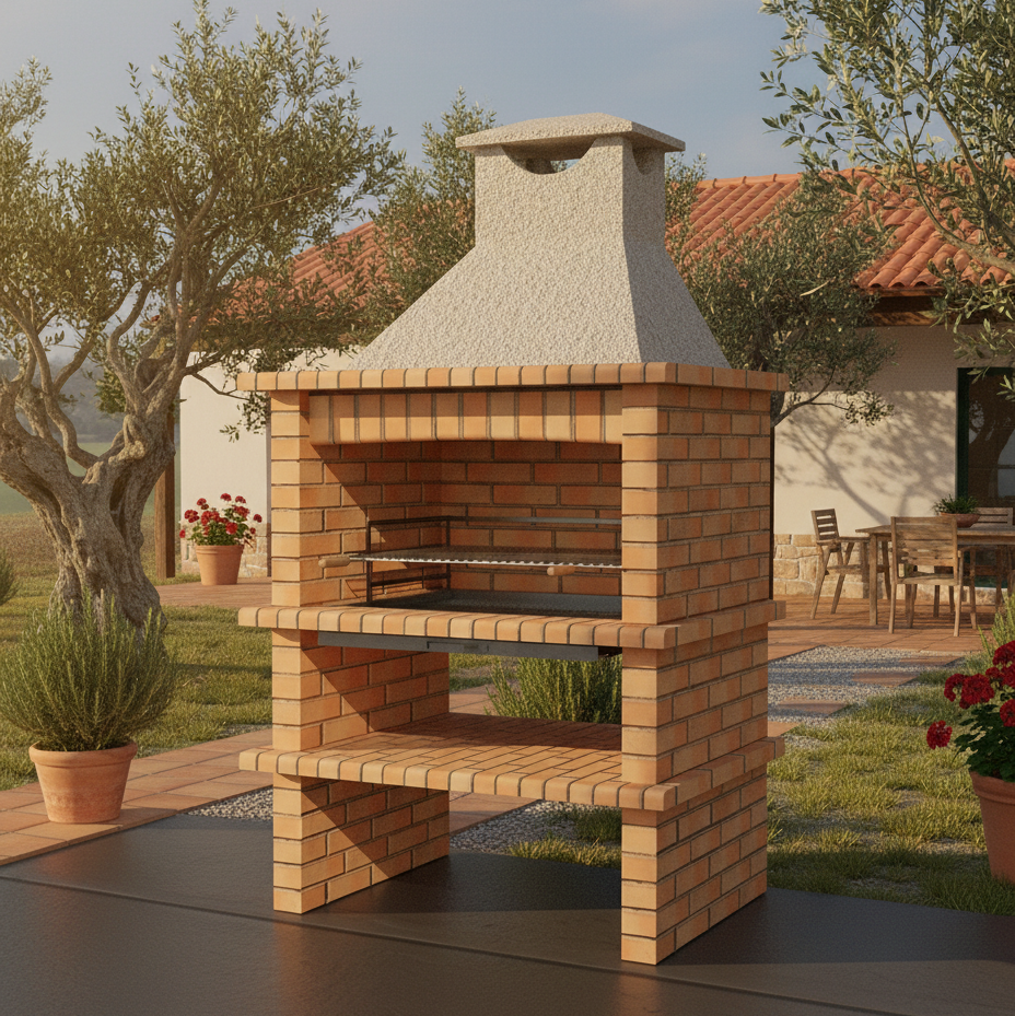 Brava 140 – Barbecue en brique avec grill 90 cm (Charbon & Bois)