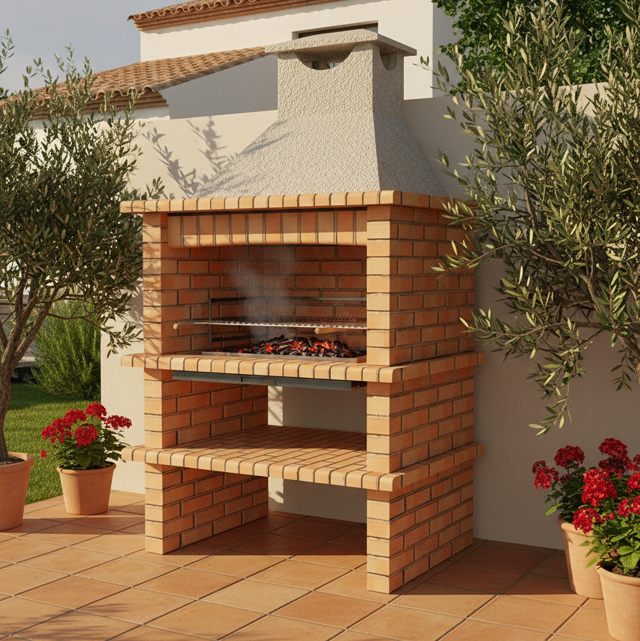 Brava 140 – Barbecue en brique avec grill 90 cm (Charbon & Bois)