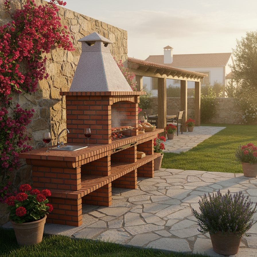 TerraCotto 172 – Barbecue en Brique XXL avec Évier & Double Plan de Travail