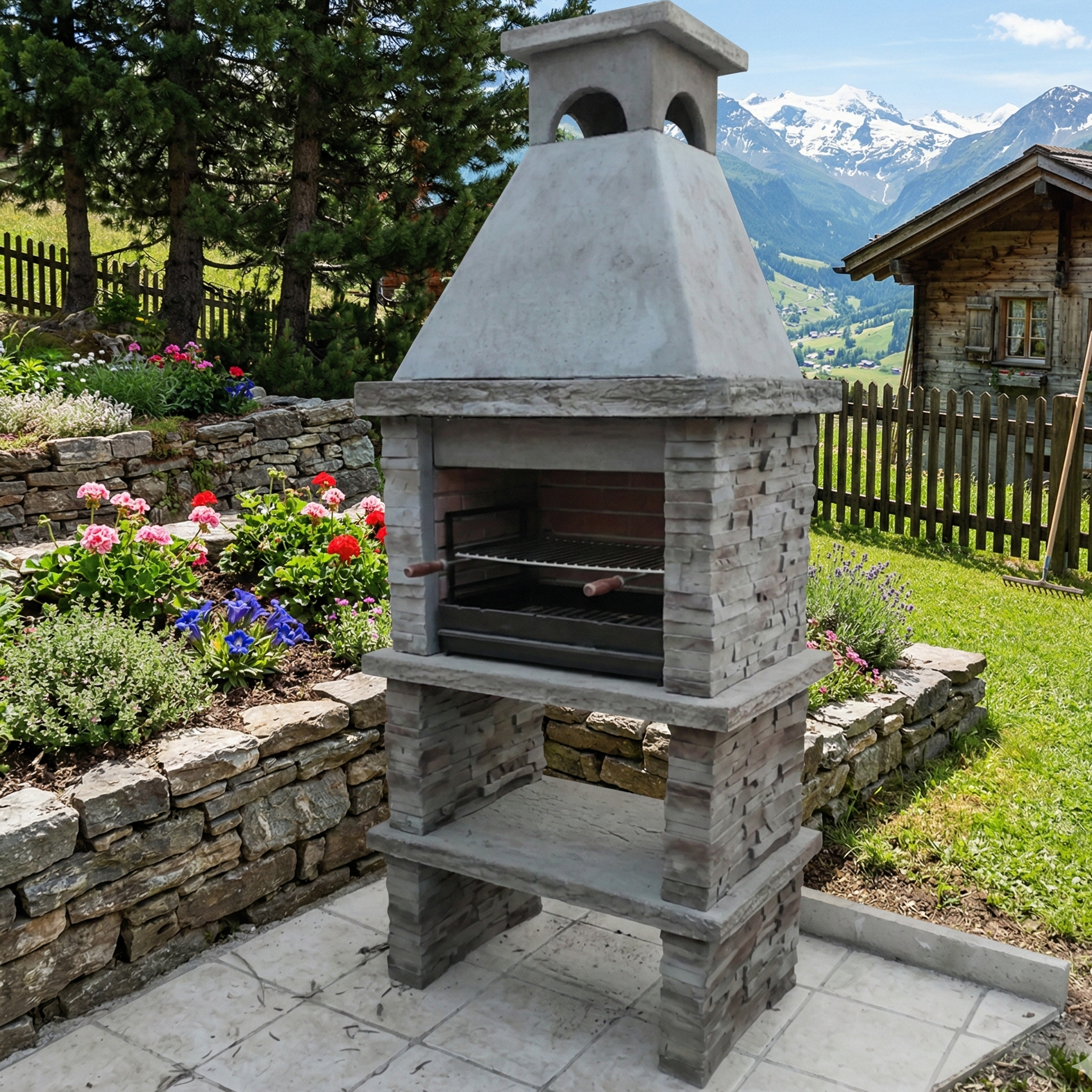 Basalto 160 – Barbecue pierre reconstituée imitation schiste (Gris ou Marron) – Grilloir 60 cm