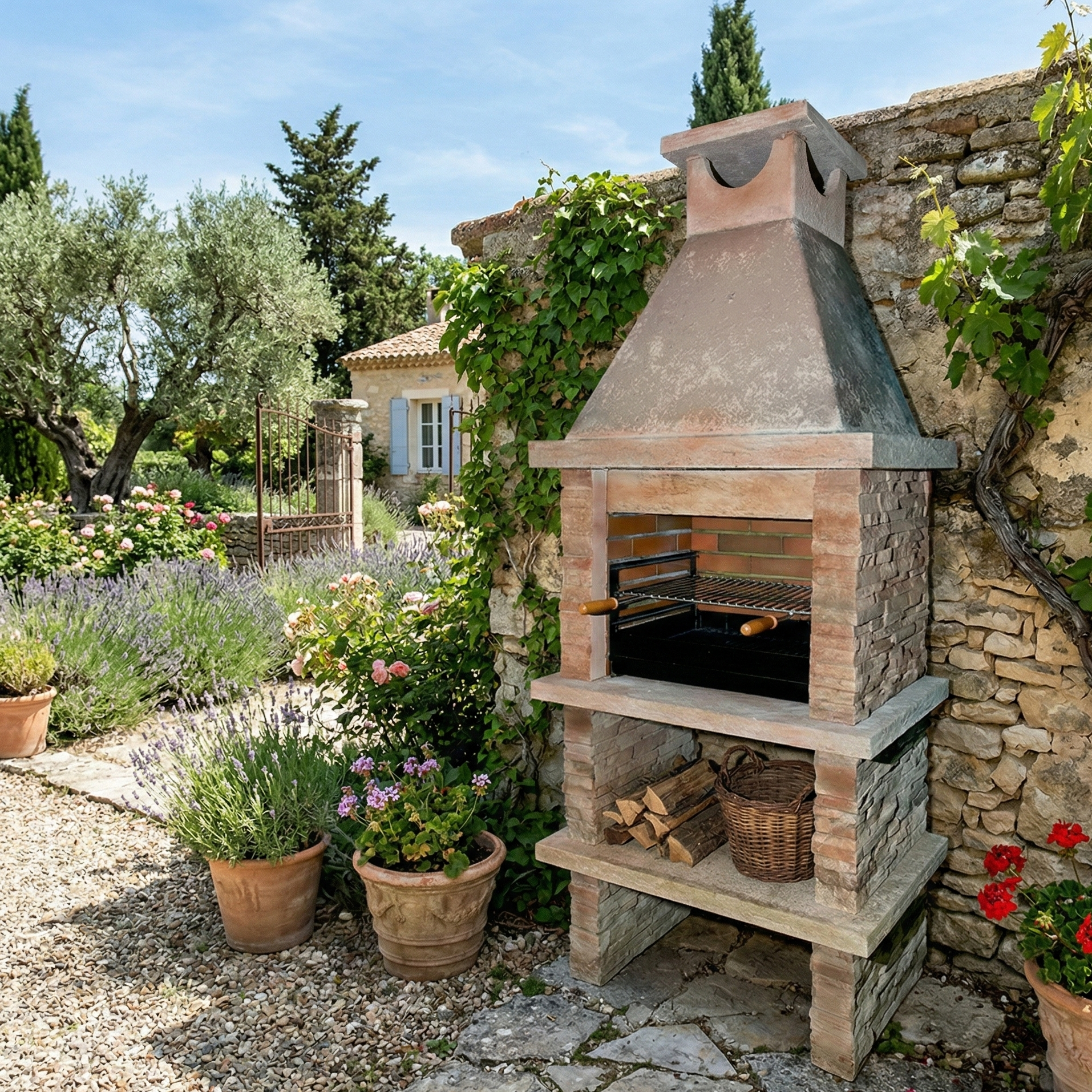 Basalto 160 – Barbecue pierre reconstituée imitation schiste (Gris ou Marron) – Grilloir 60 cm