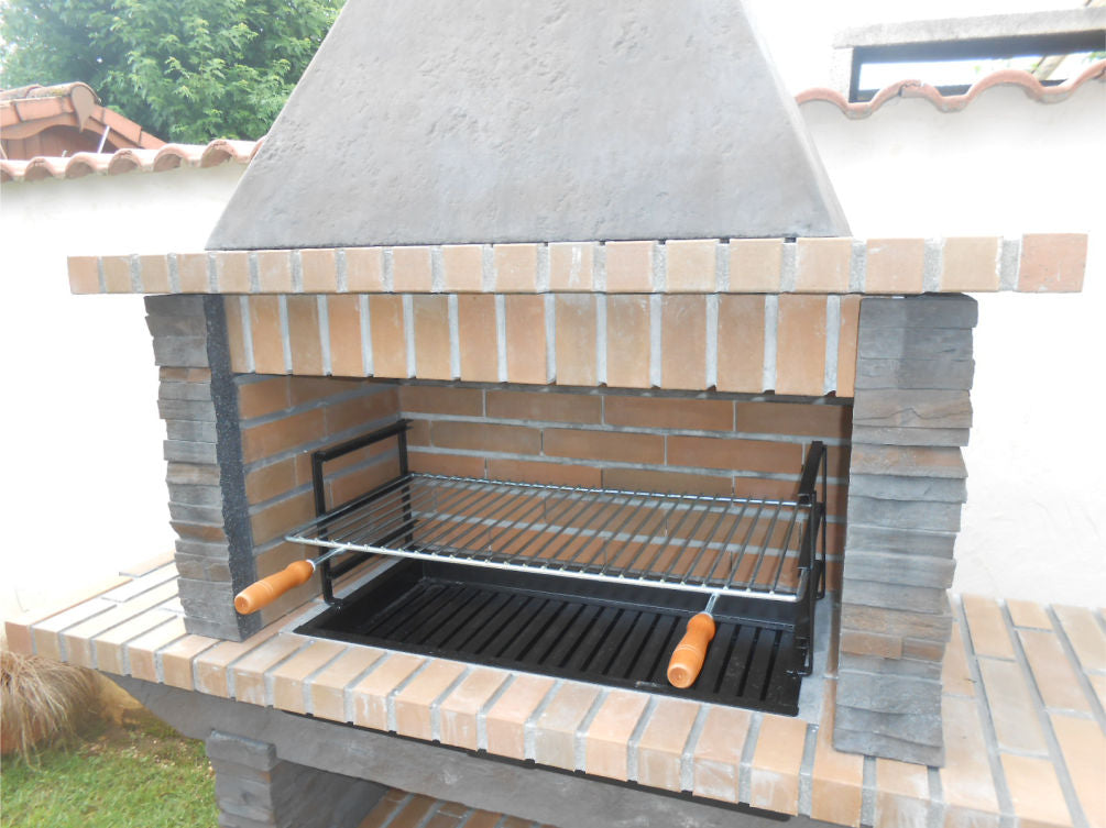 Barbacoa de piedra reconstituida Basalto 280 – Grill de 80 cm, con estantes laterales