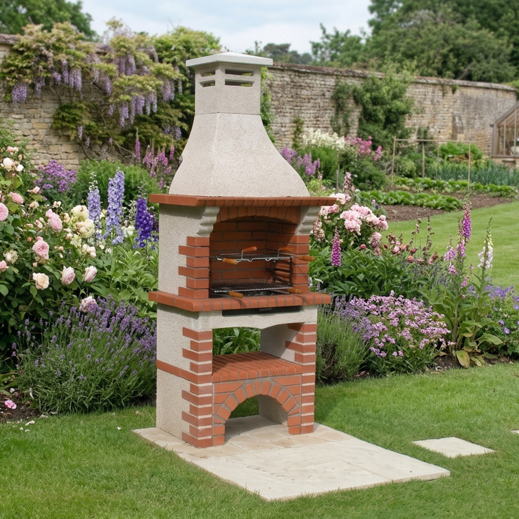 Calabria 105 – Barbecue traditionnel brique & pierre reconstituée – grilloir 60 cm