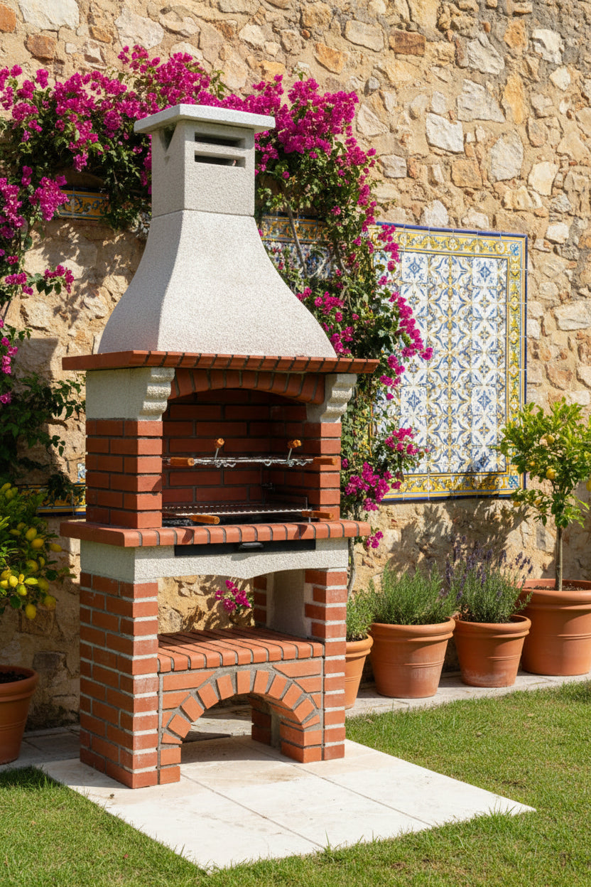 Calabria 105 – Barbecue traditionnel brique & pierre reconstituée – grilloir 60 cm