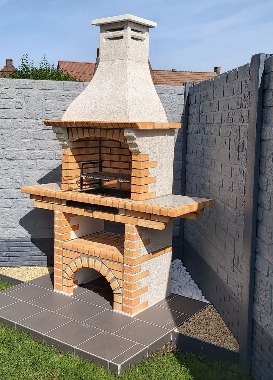 Calabria 206G – Barbecue traditionnel brique & pierre reconstituée avec tablette – grilloir 70 cm