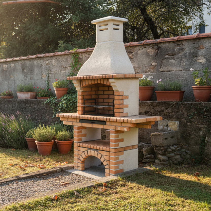 Calabria 207 – Barbecue traditionnel brique & pierre reconstituée – grilloir 60 cm