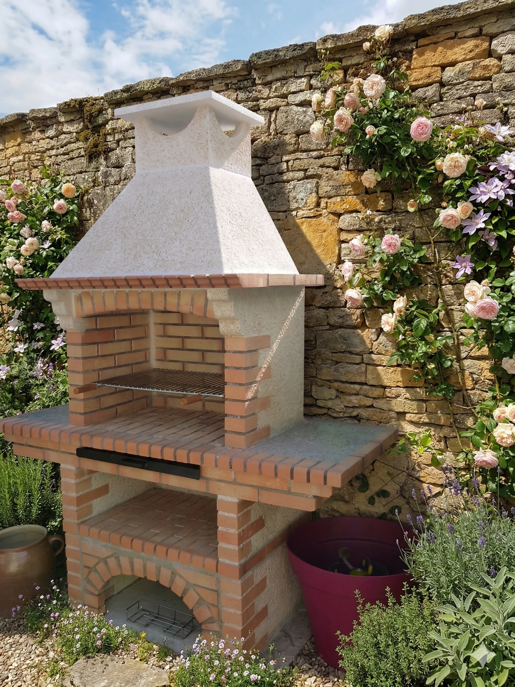 Calabria 207 – Barbecue traditionnel brique & pierre reconstituée – grilloir 60 cm