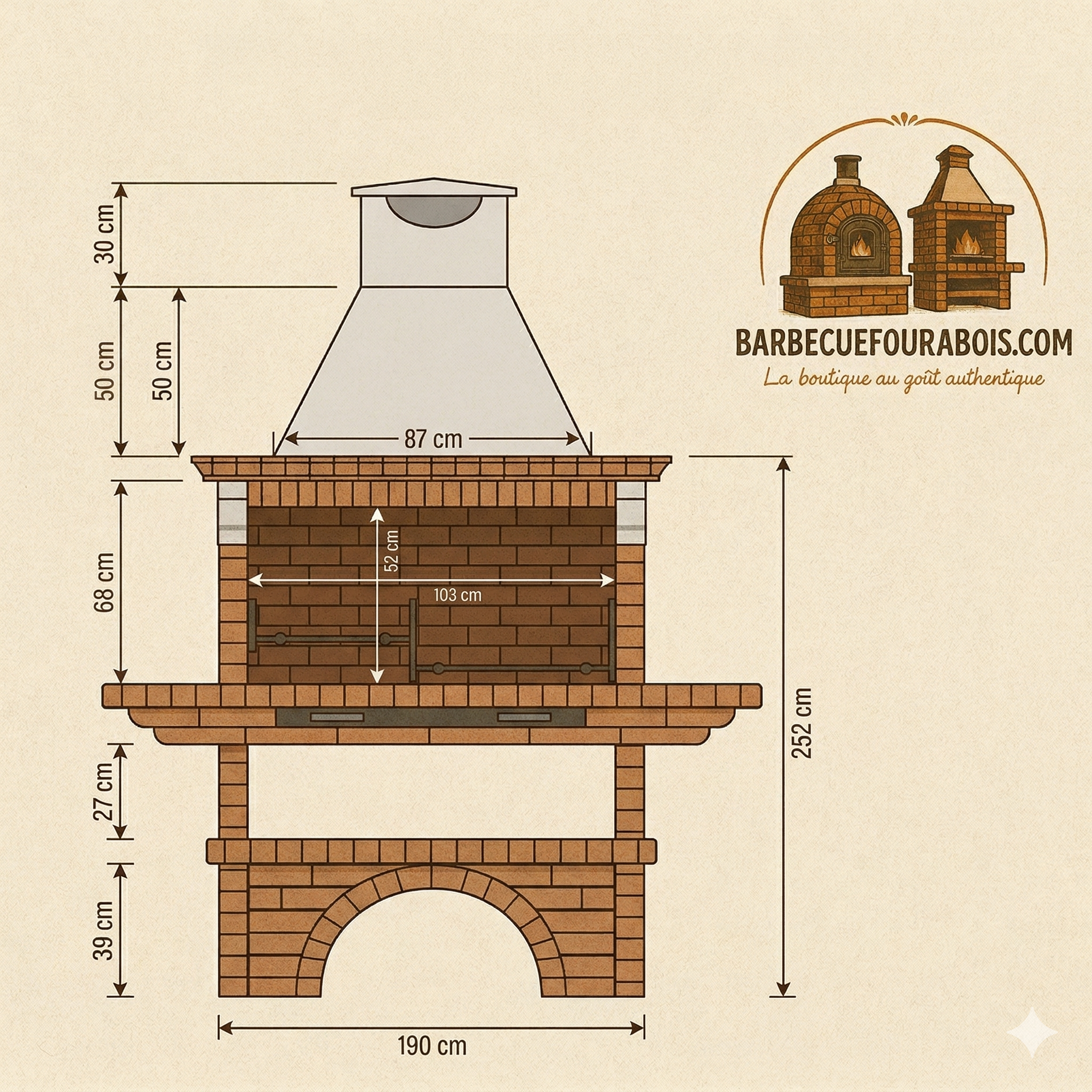 Calabria 325 – Barbacoa tradicional de ladrillo y piedra reconstituida con grandes estantes – parrilla de 90 cm