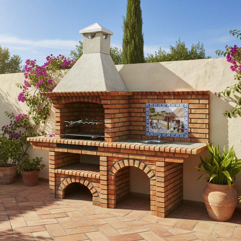 Calabria 502G – Barbecue brique & pierre reconstituée avec plan de travail – ouverture 70 cm