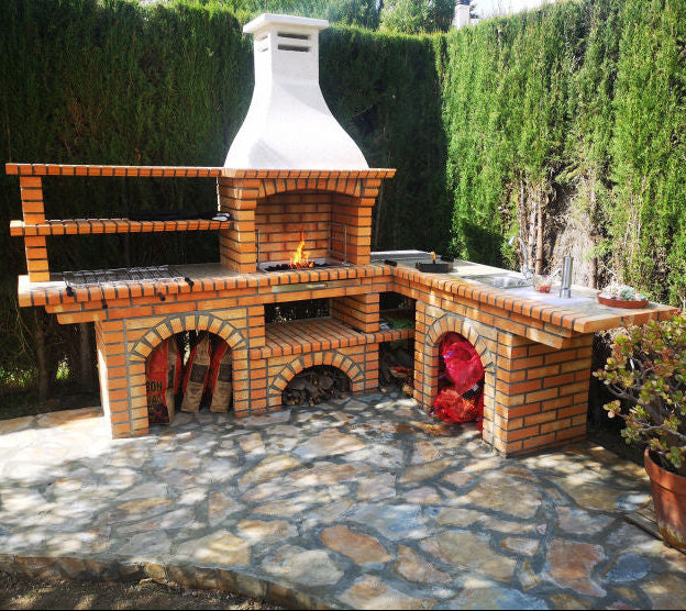 Calabria 702 – Barbecue d’angle en brique & pierre reconstituée avec évier – ouverture 60 cm