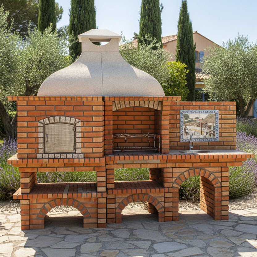 Calabria 902 - Barbecue en brique avec four à bois et évier en option
