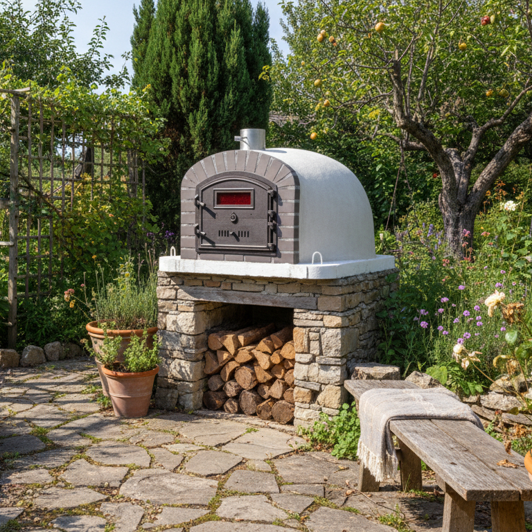 Four à Bois BRACIARO 100 cm – Four à Pizza & Rôtisserie Brique Grise