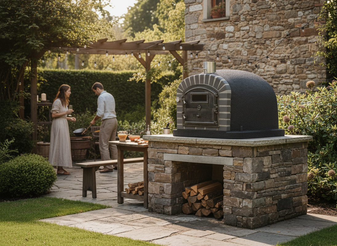 Four à Bois BRACIARO 120 cm – Four à Pizza & Rôtisserie Brique Grise