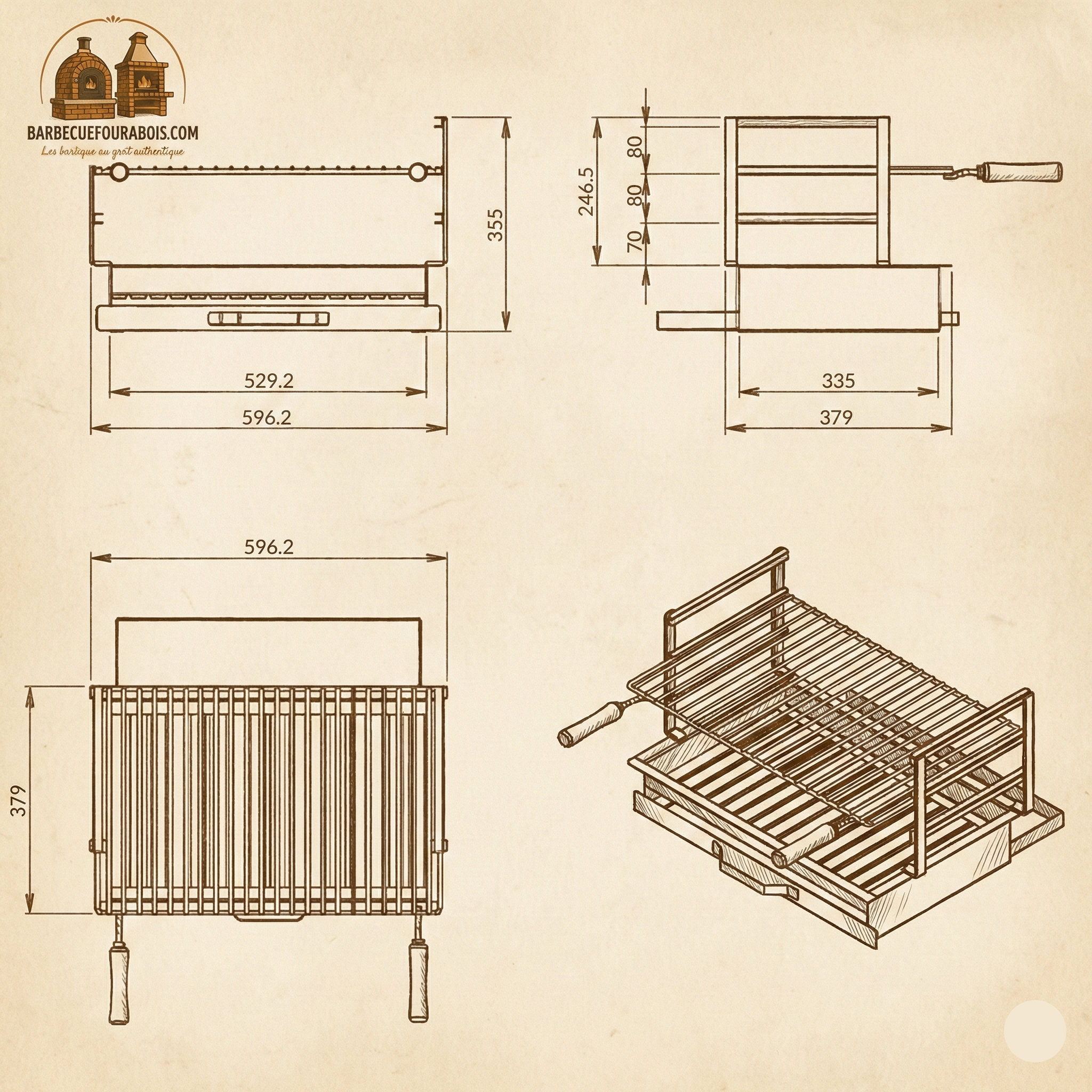 Grilloir à Encastrer Inox – 60x38 / 70x38 / 80x38 – Avec grille & tiroir (Livraison gratuite)