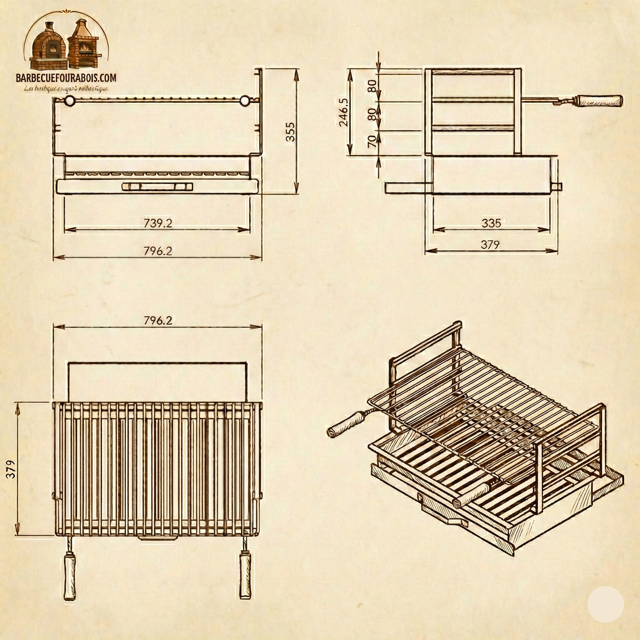 Grilloir à Encastrer Inox – 60x38 / 70x38 / 80x38 – Avec grille & tiroir (Livraison gratuite)
