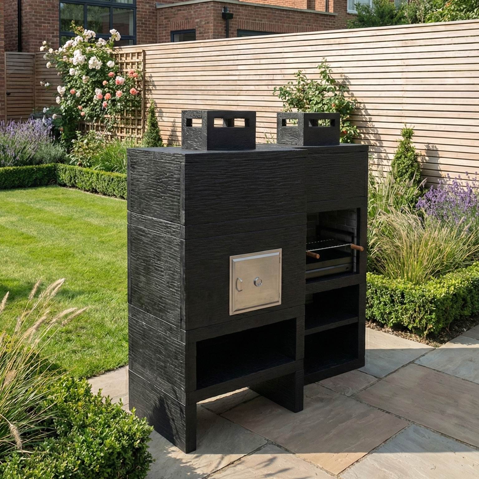 Linea 10F – Barbecue moderne + Four à bois Ø80 cm (grilloir acier 60 cm inclus)