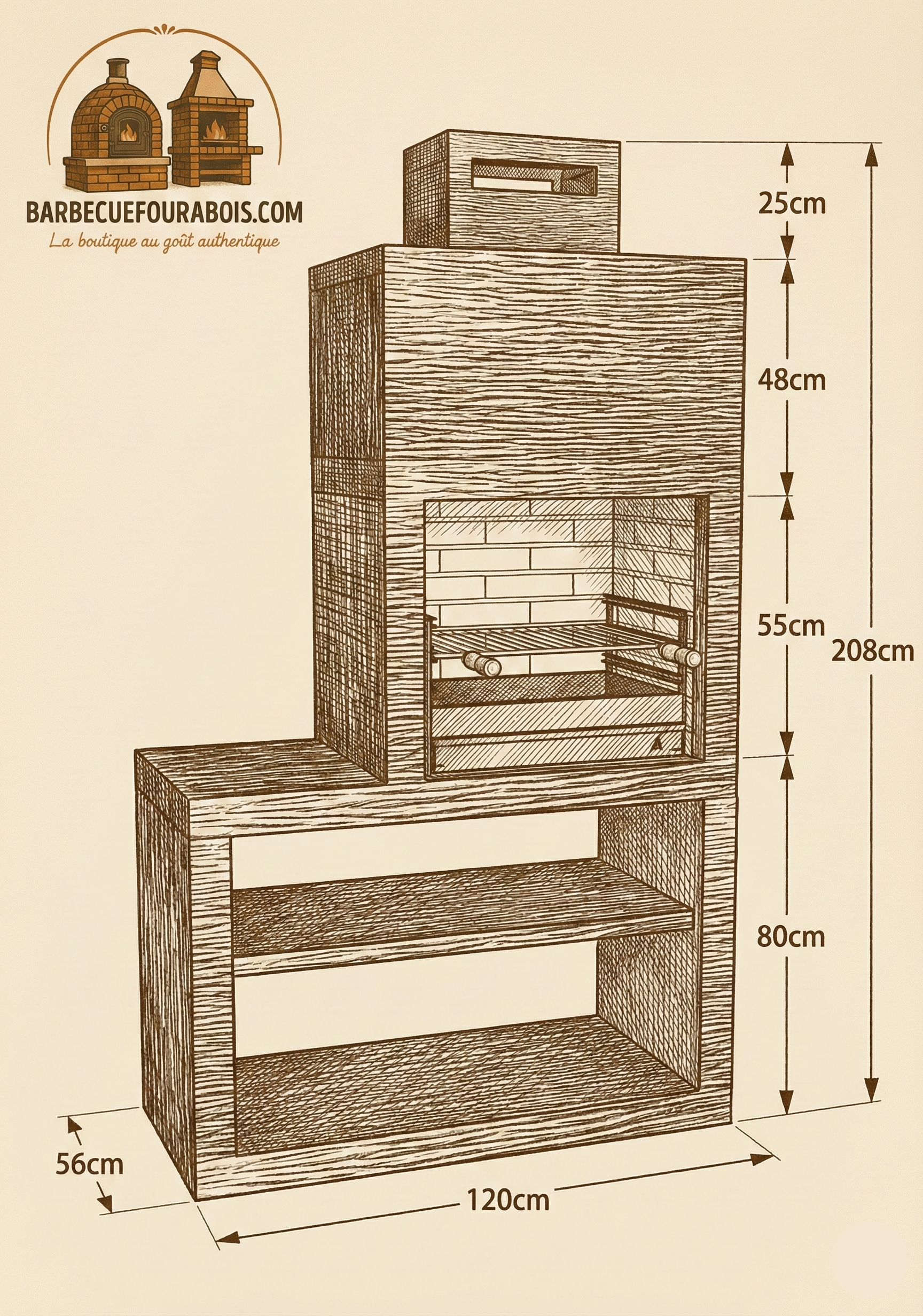 Linea 12 – Barbecue moderne avec module latéral (4 coloris) – grilloir acier 60 cm inclus