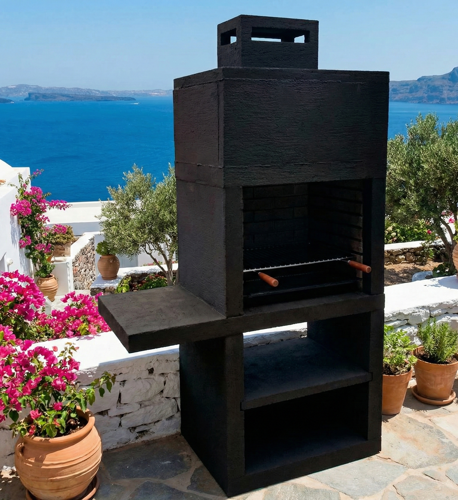Linea 15 – Barbecue moderne avec tablette latérale (4 coloris) – grilloir acier 60 cm inclus