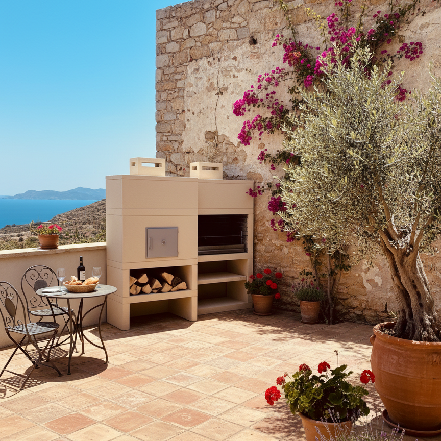 Linea 25F – Barbecue moderne + Four à bois Ø80 cm (kit d’isolation inclus) – grilloir acier 80 cm