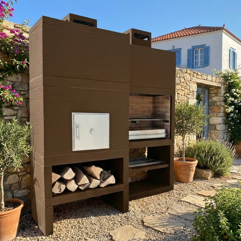 Linea 25F – Barbecue moderne + Four à bois Ø80 cm (kit d’isolation inclus) – grilloir acier 80 cm