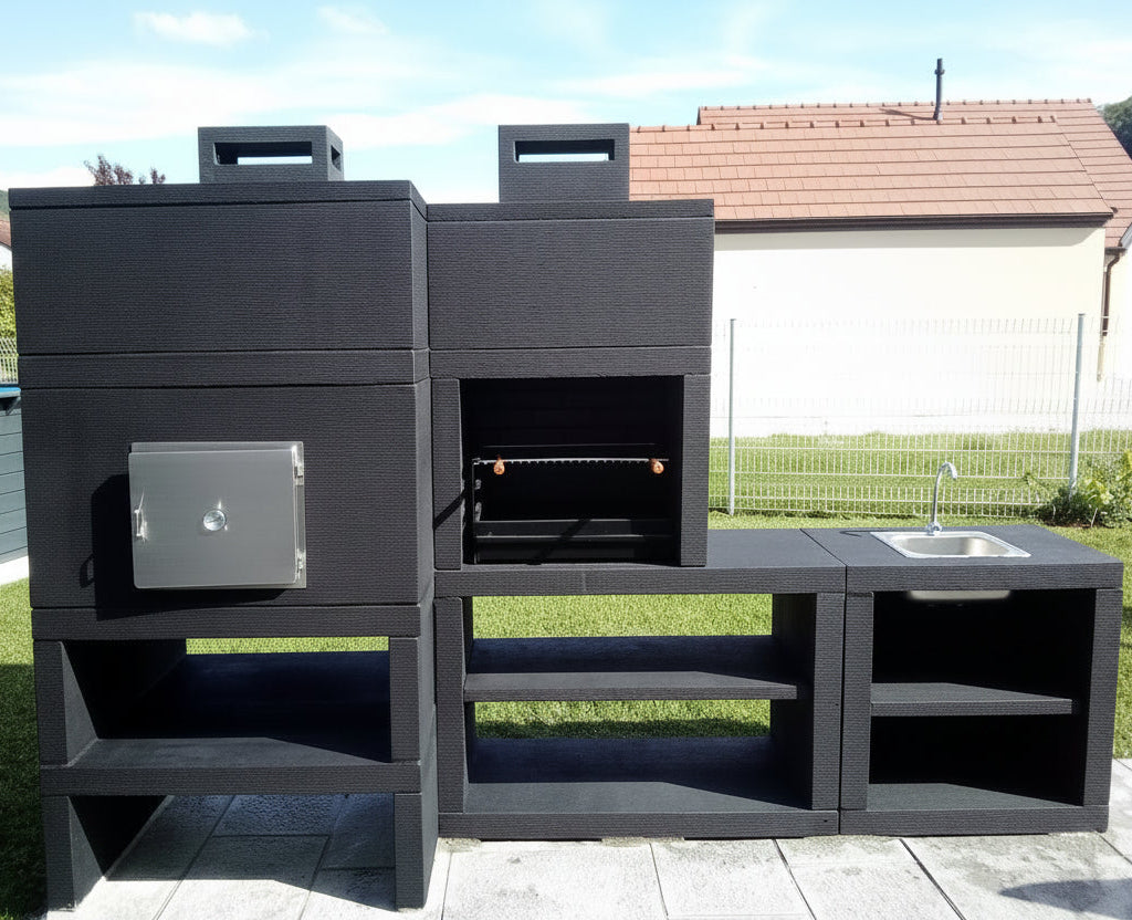 Línea 30F – Cocina exterior modular con Horno Ø80 cm, Parrilla 60 cm y módulo fregadero (opcional)