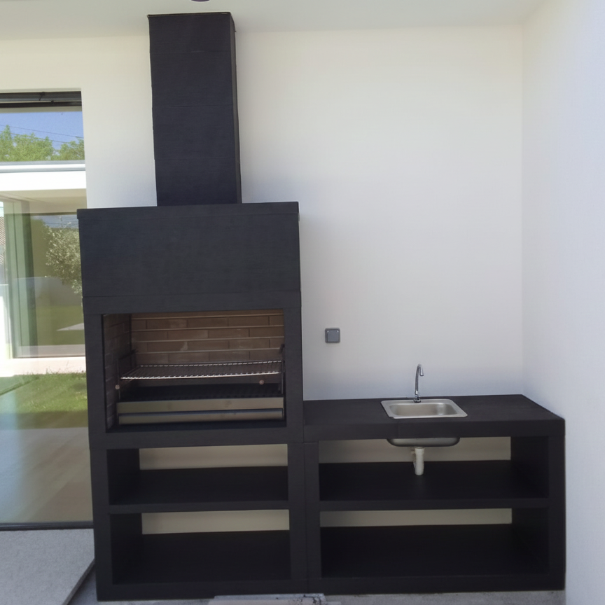 Linea 42 – Cuisine extérieure moderne 200 cm (4 coloris) – grilloir acier 80 cm, évier optionnel