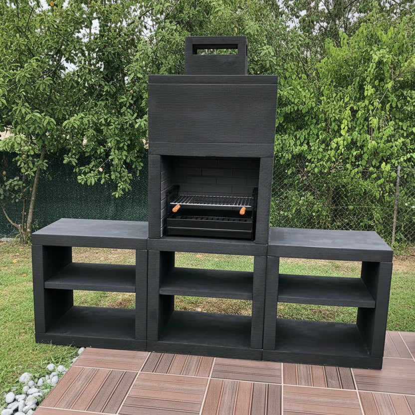 Linea 60 – Cuisine extérieure moderne 240 cm (2 modules) – grilloir acier 60 cm, évier optionnel