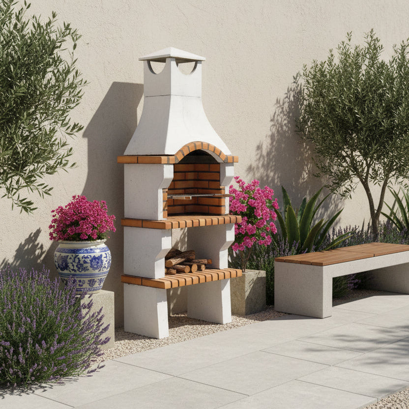 Lusitania 90 – Barbecue fixe en pierre reconstituée & brique réfractaire
