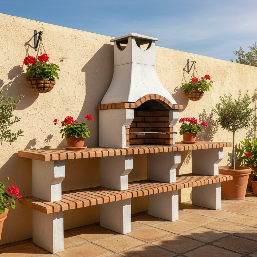 Lusitania 95 – Barbecue en pierre reconstituée avec double plan de travail – évier en option