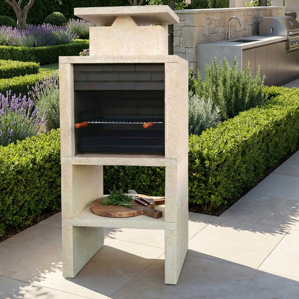 Nexa 601 – Barbecue moderne pierre jaune, briques au choix, grill 60×40 cm